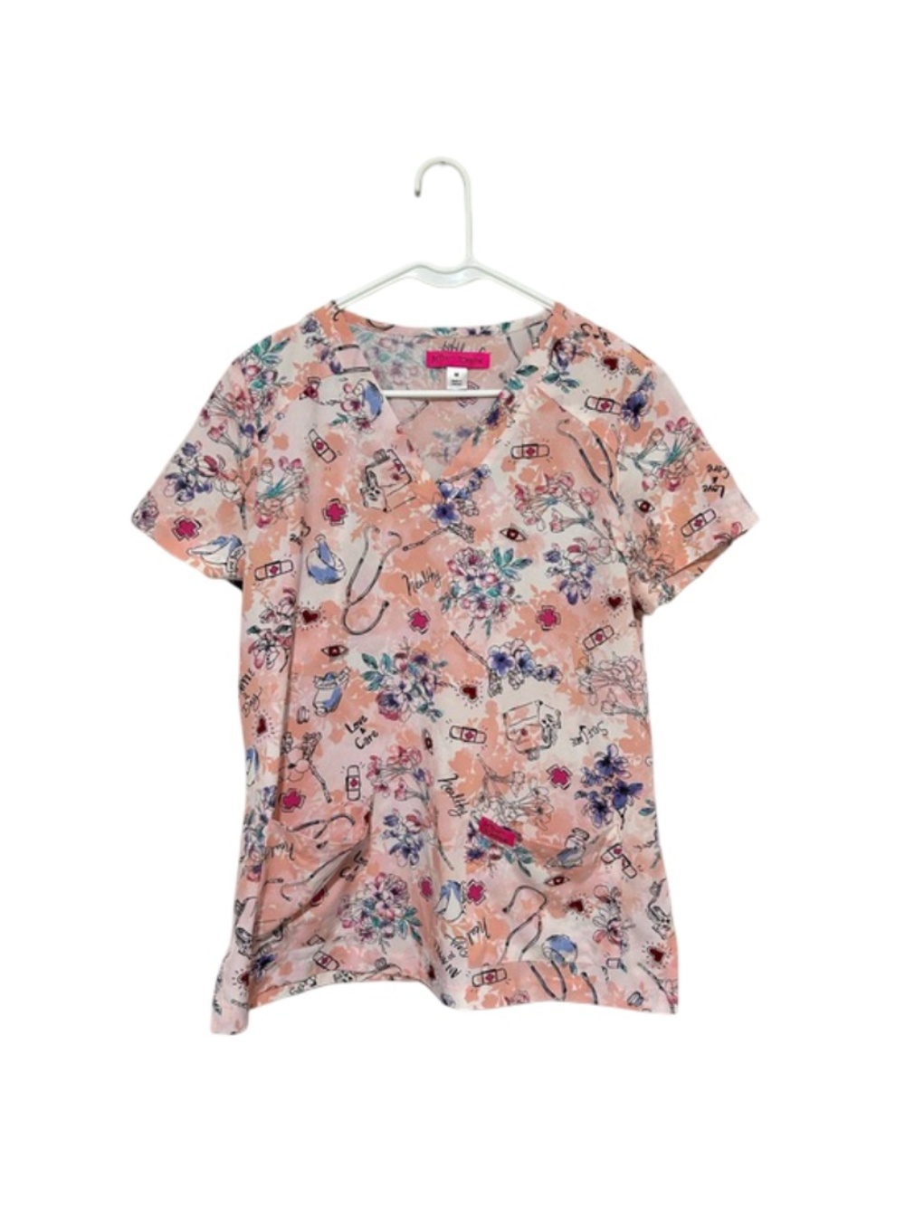 Betsey Johnson Scrub Top Pattern Pink Size Medium